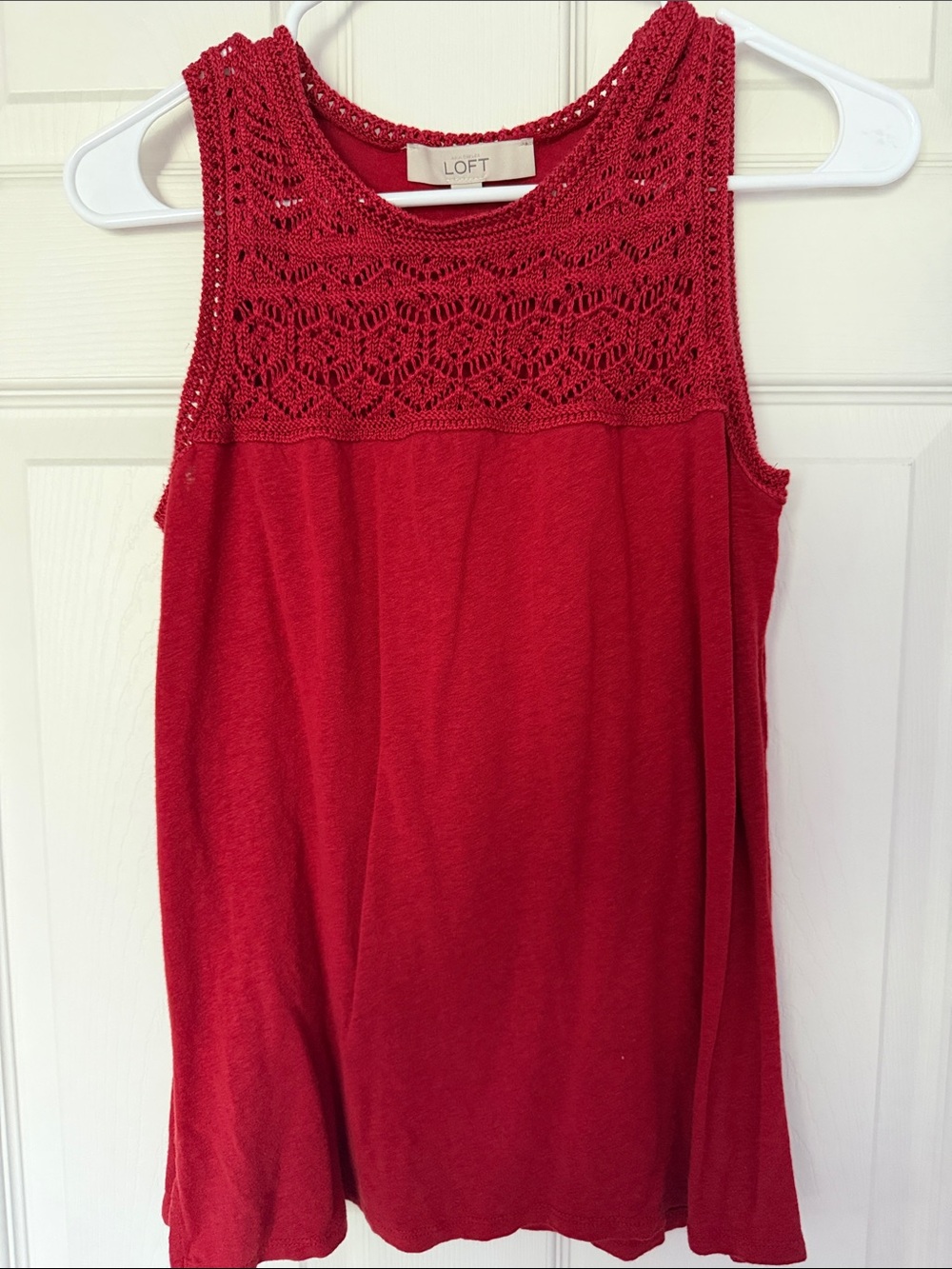 LOFT Red Crochet Yoke Sleeveless Tank